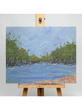 A Pond Brings Peace Acrylic Painting Unframed 8 X 10" Nature Theme Wall Art